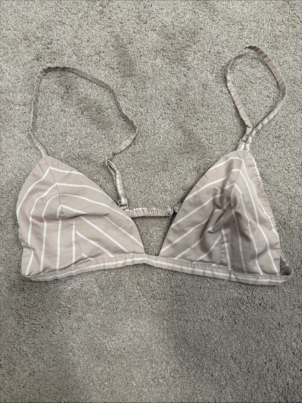 SKIMS Cotton Poplin Striped Taupe and White Triangle Bralette NWOT